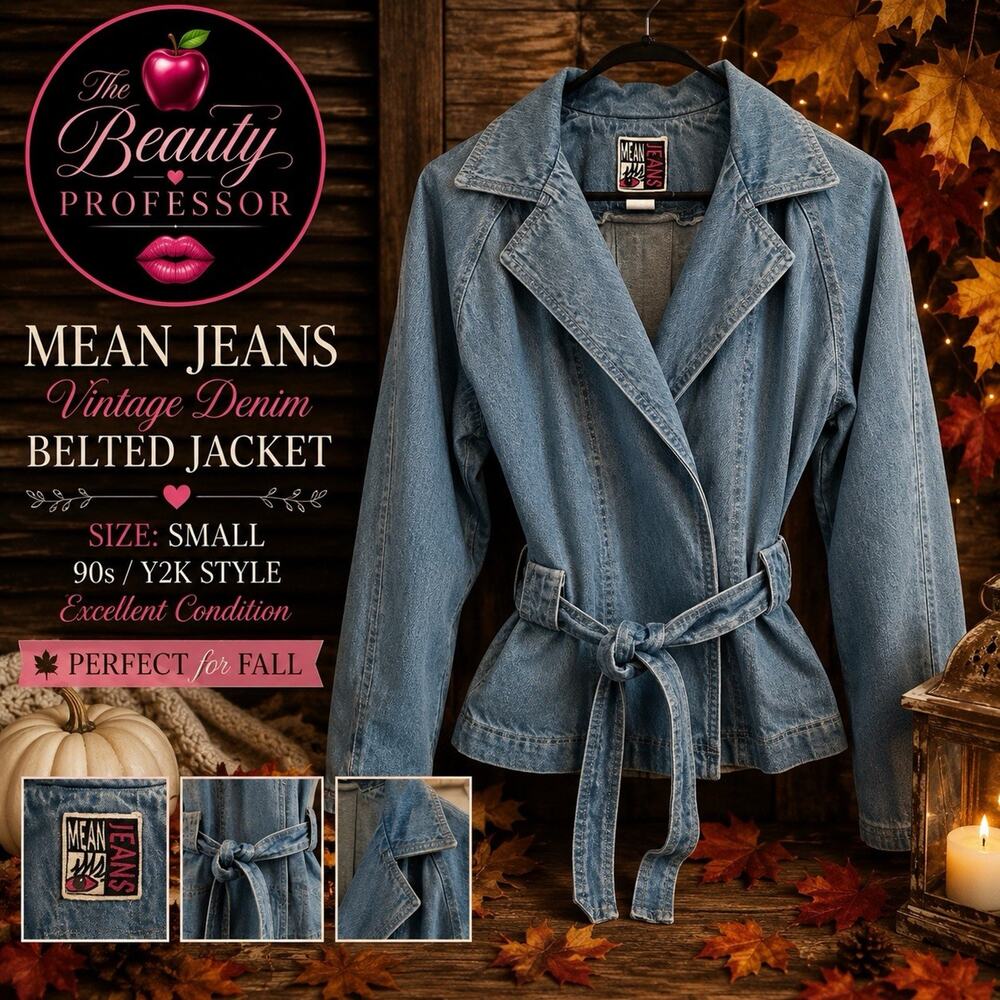 💋 Mean Jeans S Vintage Belted Denim Fall Jacket